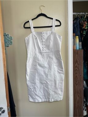 INC International Concepts White Lace-Up Cotton Tank Dress